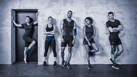 5 medi e+motion  athletes wearing different medi supports e.g. for ankle, knee and wrist