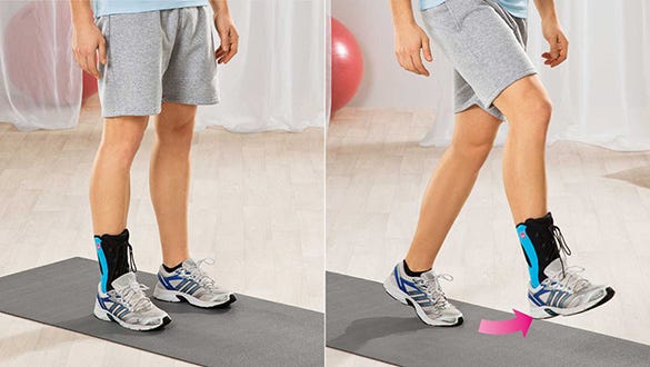 Men doing jump exercises while wearing an ankle brace  to promote his coordination