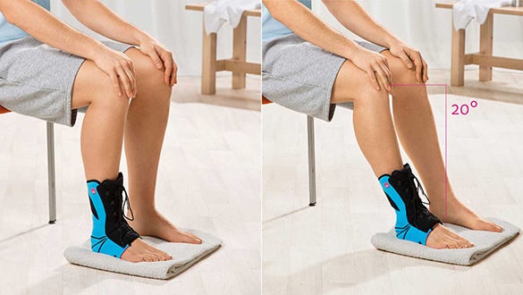 Men doing a Pressure exercise while wearing medi ankle braces 