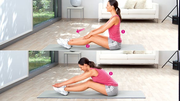 "Woman doing an exercise to stretch her lower back muscles  which prevents back pain