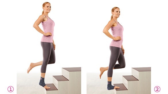 Keep your knees straight and stand on tiptoe to strenghten your achilles tendon
