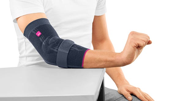 picture explanation of the first step of a strenghtening elbow  exercise 