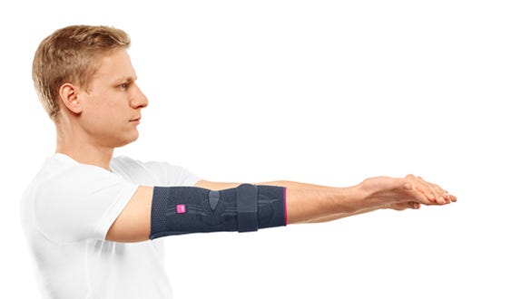 picture explanation  of the second step of a stretching elbow  exercise