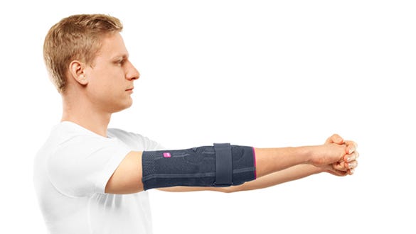 picture explanation  of t he second step of a stretching elbow  exercise